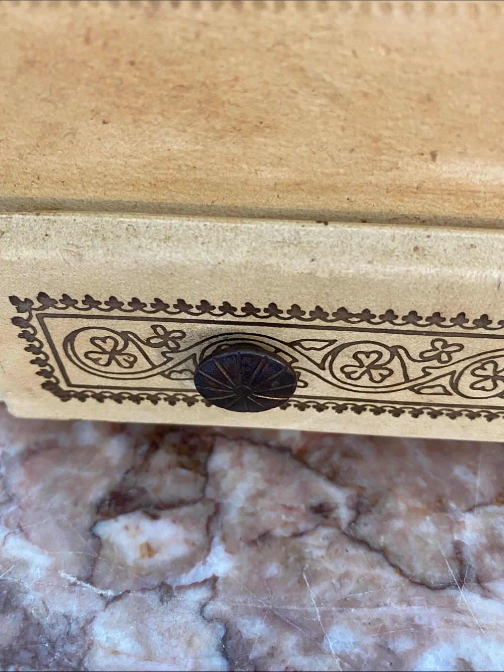 Vintage Decorative Tan Jewelry Storage Box with Drawers